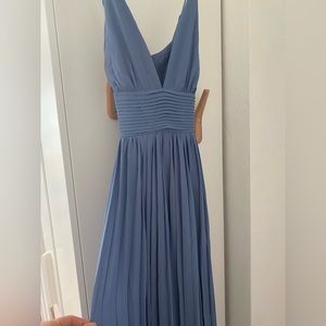 Beautiful blue chiffon pleated spaghetti strap dress